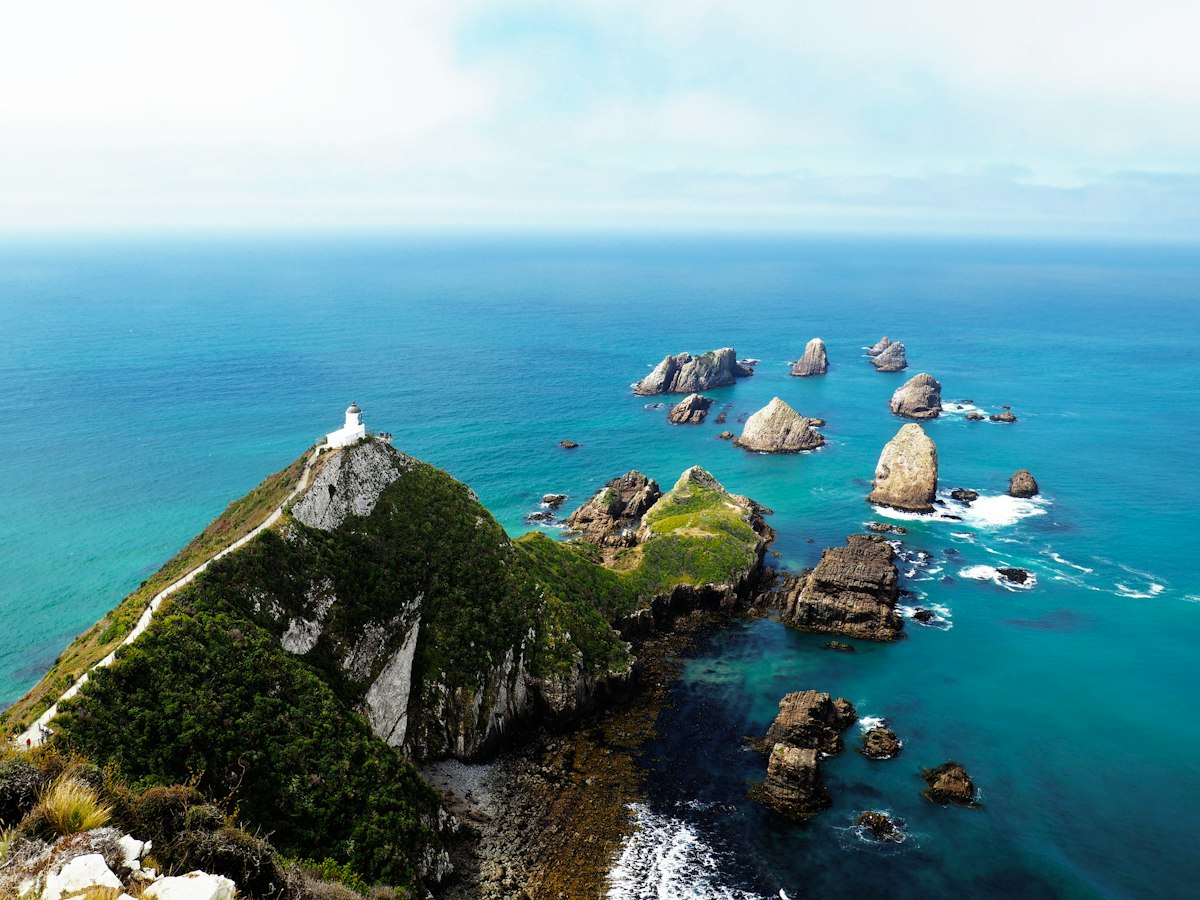 Nugget Point lighthouse and rocky islets in the Catlins