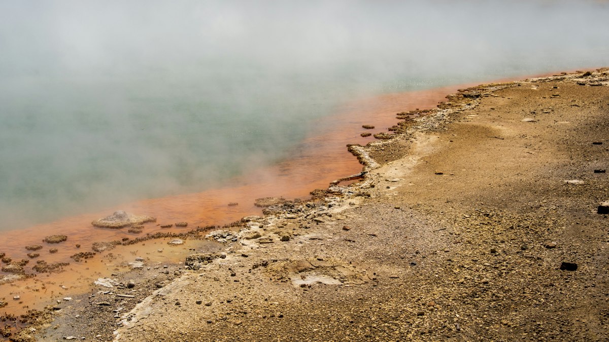 Colourful geothermal pool at Wai-O-Tapu near Rotorua