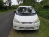 Front of the white Toyota Estima campervan with registration EZQ488