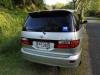 Back of the FPS382 Toyota Estima campervan, registration plate and green self-contained sticker